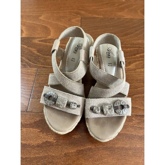 Azura Espadrille Wedge Open Toe Sandals Shoes Tan Artsy ITALY NEW 36 (6) - Picture 2 of 11